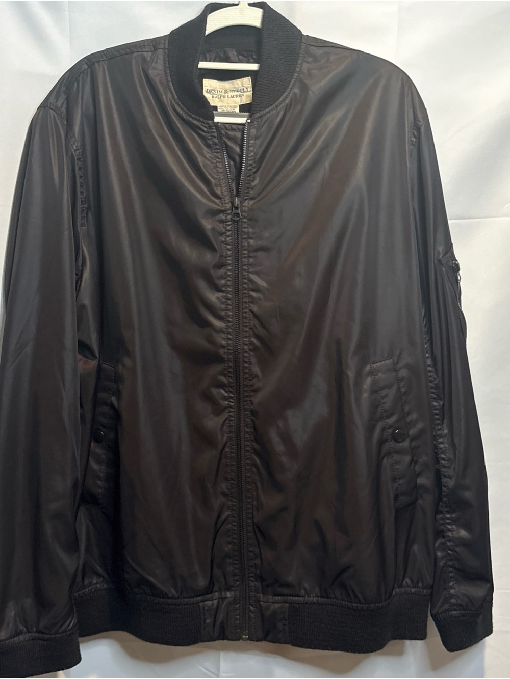 Denim & Supply Ralph Lauren Black Bomber Jacket with Silver Zipper